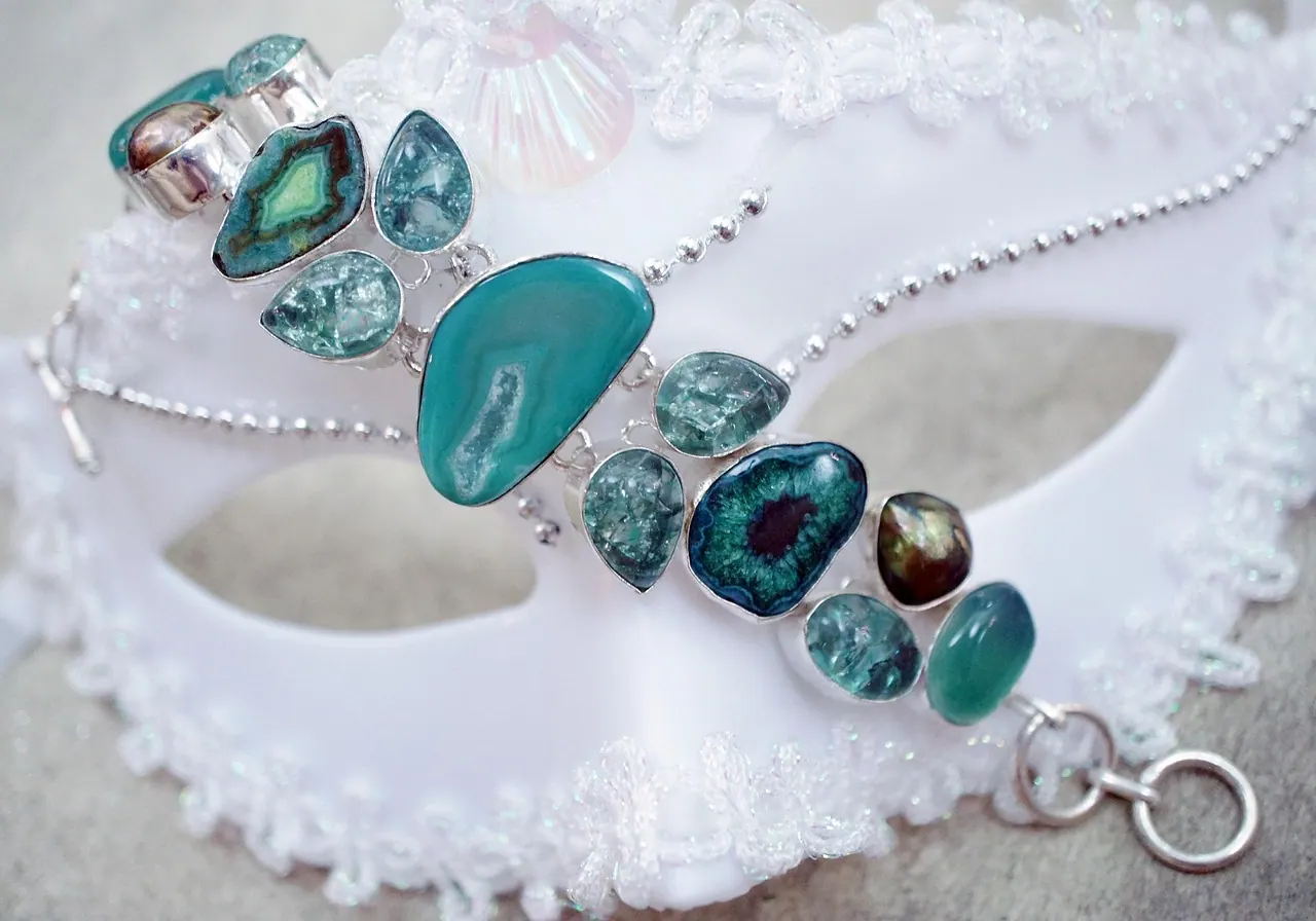 druzy, drusy, solar quartz, quartz, bracelet, stone, gem, gemstone, crystal, point, jewelry, jewel, jewellery, fashion, blue, green, teal, mask, silver, sterling, sterling silver,. Diagnosing a failed sterling-silver box seam case