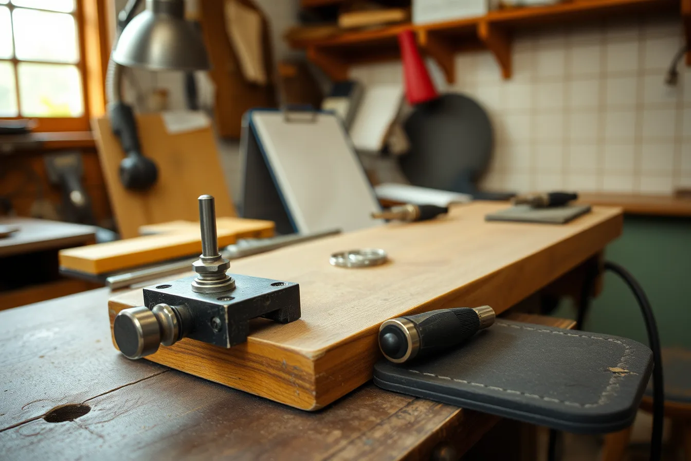 Silversmithing bench with jeweler's saw, files, pliers, and soldering torch. First silversmithing bench, tool, and safety checklist