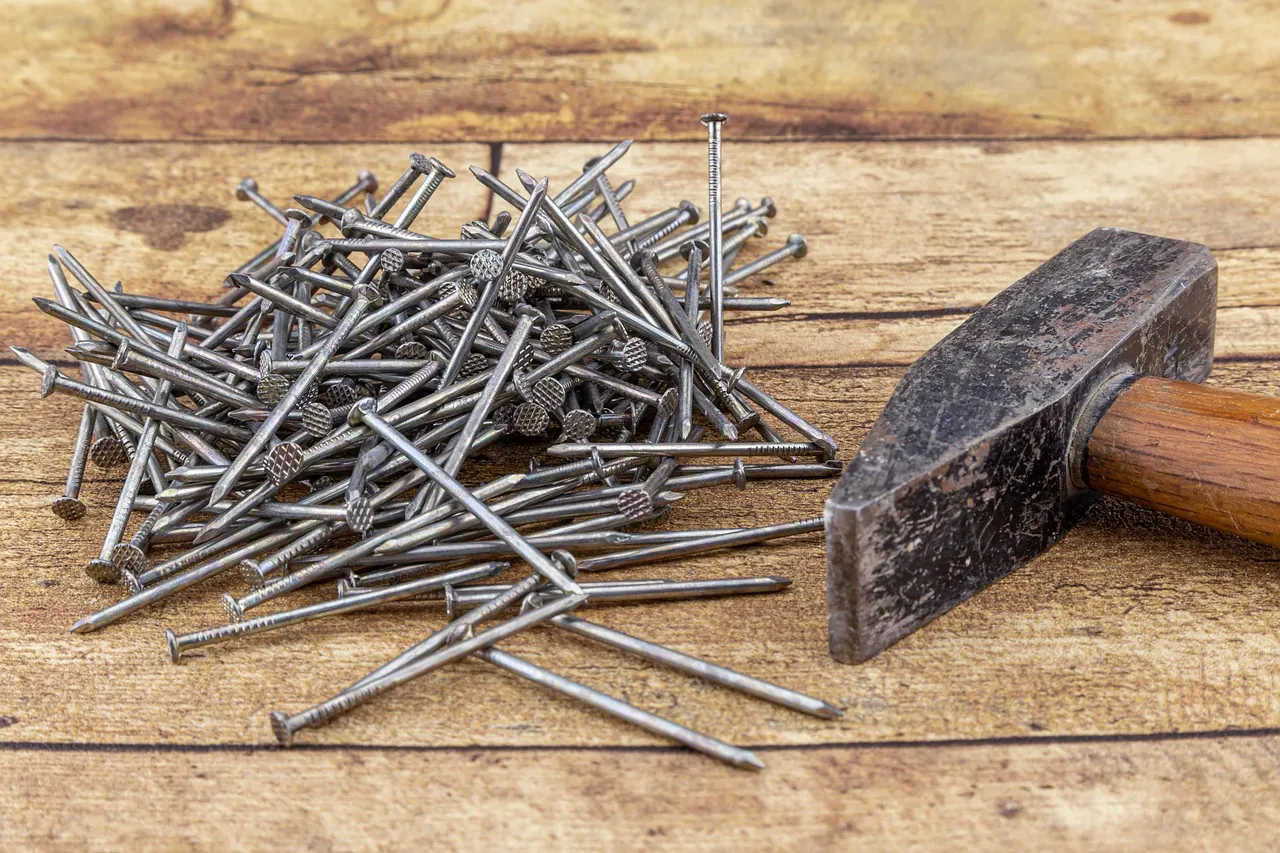 nails, flat head, stole, industry, metal, glittering, tool, hardware, iron, metallic, repair, building, equipment, renovation, diy, connect, craft, hammer, wood, attach, renovation. Silver decoration methods compared: hammer texture, stamping, chasing and engraving