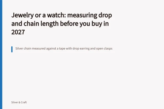 Silver chain measured against a tape with drop earring and open clasps. Jewelry or a watch: measuring drop and chain length before you buy in 2027