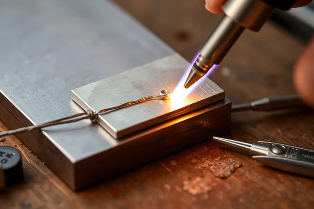 Torch flame heating a fitted silver seam until solder flows. How to prepare and solder a controlled silver seam