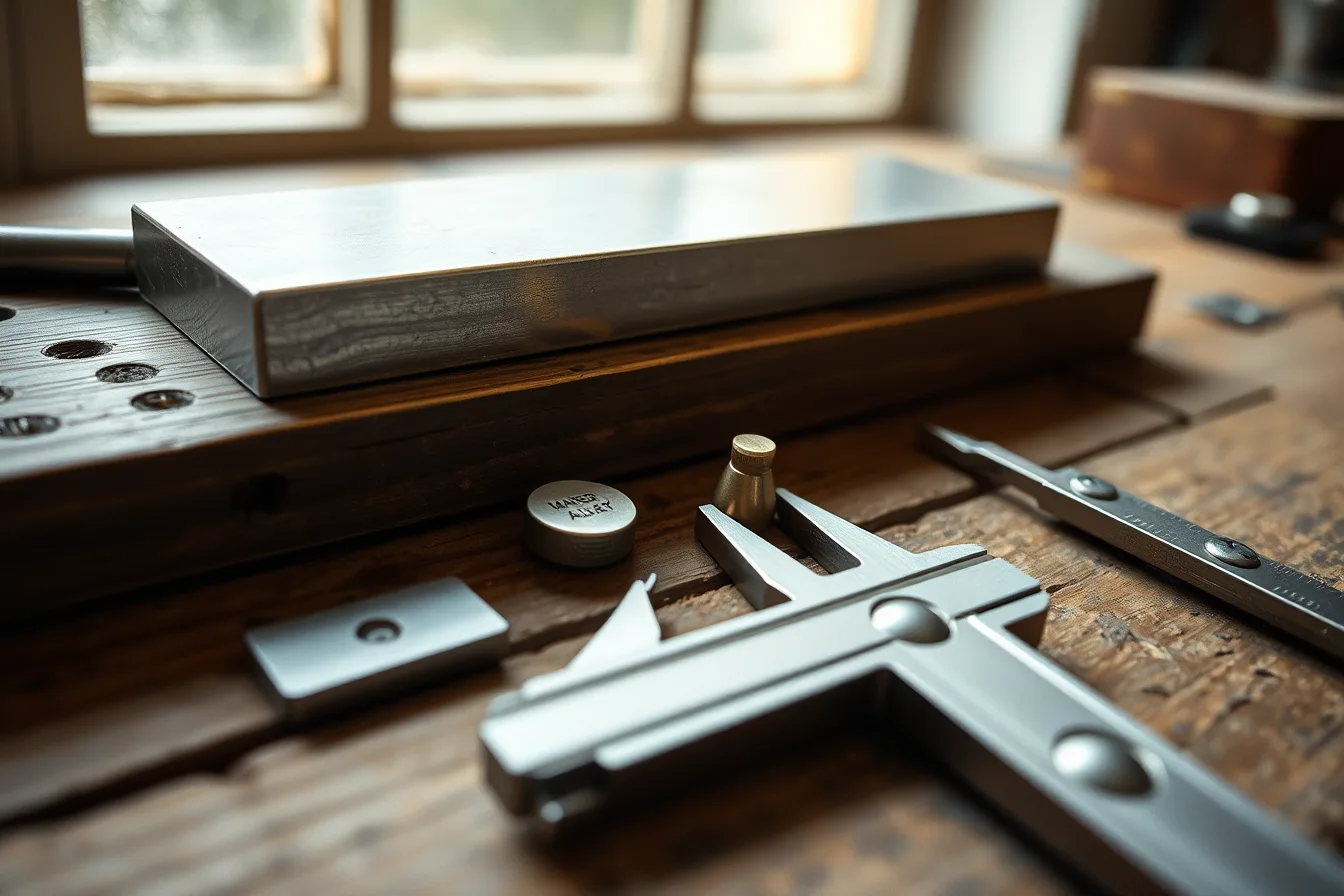 Silver stock, hallmark, and batch label on a jeweller's bench. Silver stock, hallmark, supplier, and batch-record checklist