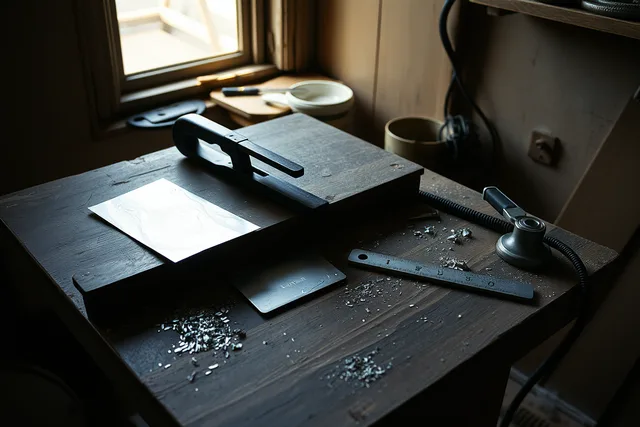 Silversmith cutting silver sheet with jeweler's saw at a workbench. Silversmithing foundations guide: design, metal, tools, sequence, and records