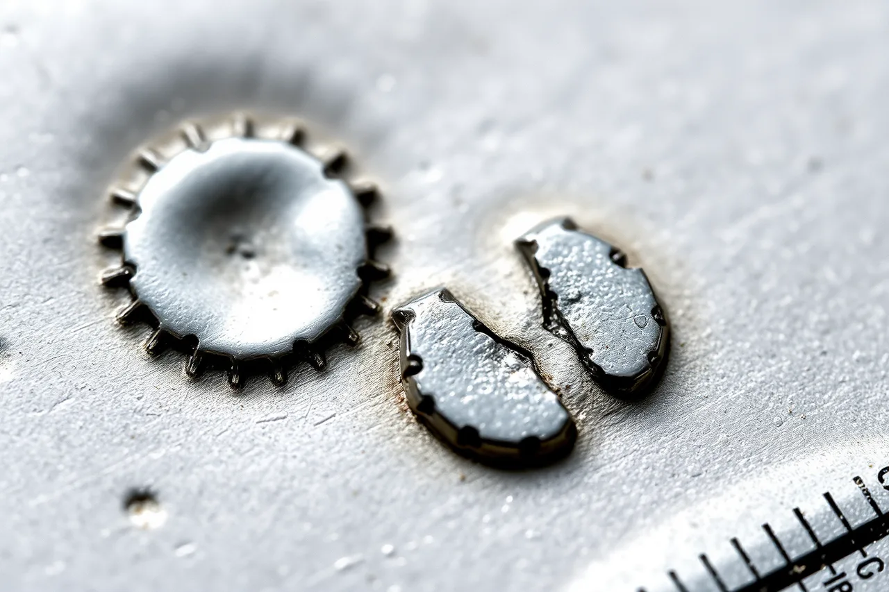 Double-struck silver impression with two displaced overlapping outlines (Silver stamping problems: double strikes, drifting patterns and uneven depth)