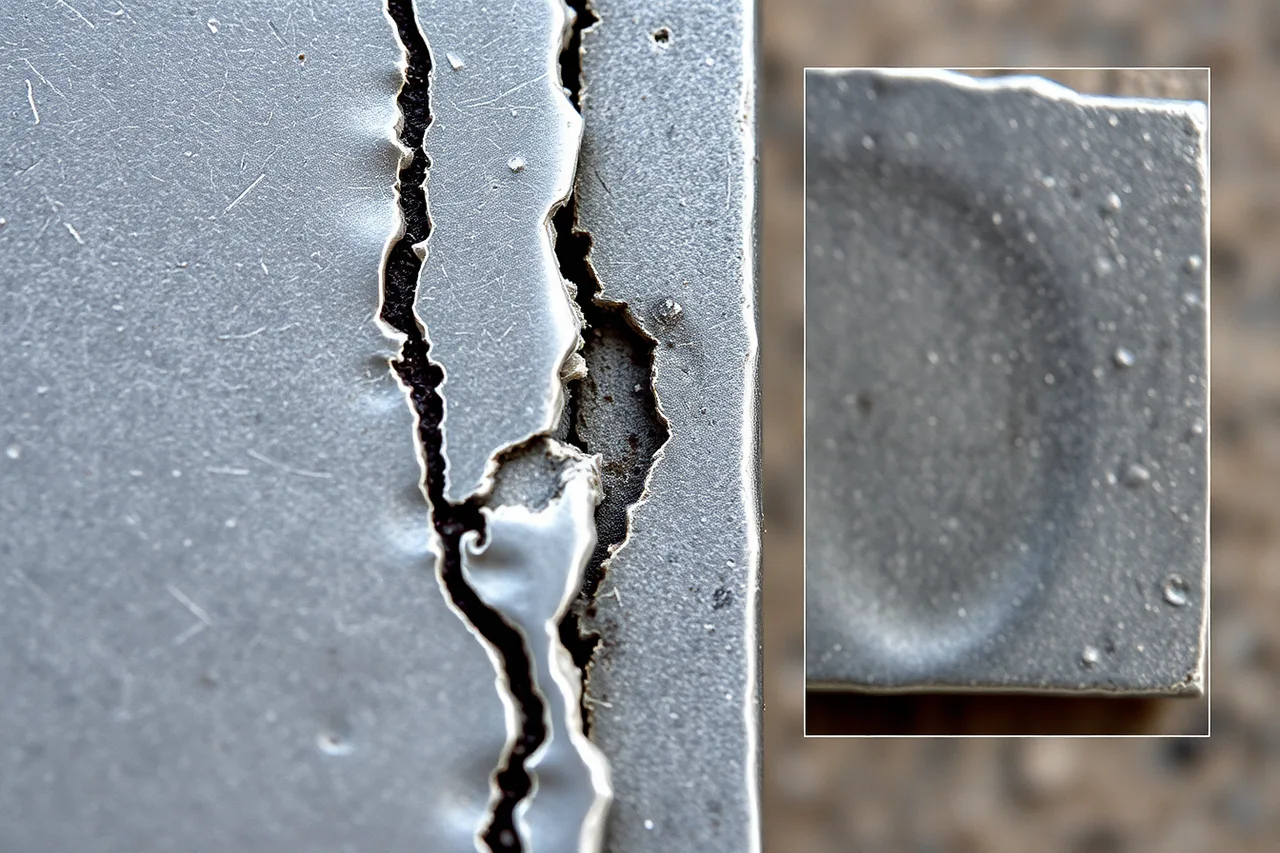 Torn silver panel edge with dark line at the boundary (Silver stamping problems: double strikes, drifting patterns and uneven depth)