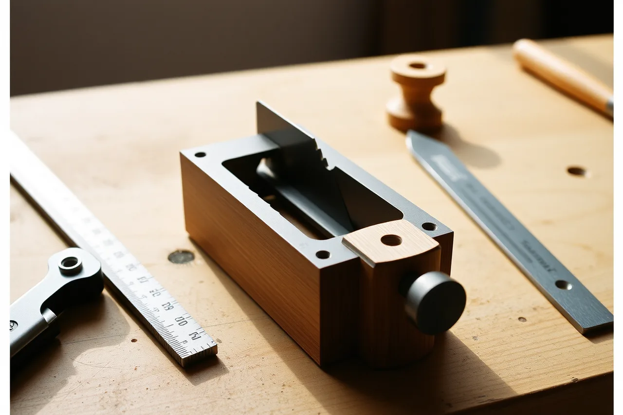 Jeweler's saw, bench pin, calipers, rule, and files on a bench (First silversmithing bench, tool, and safety checklist)