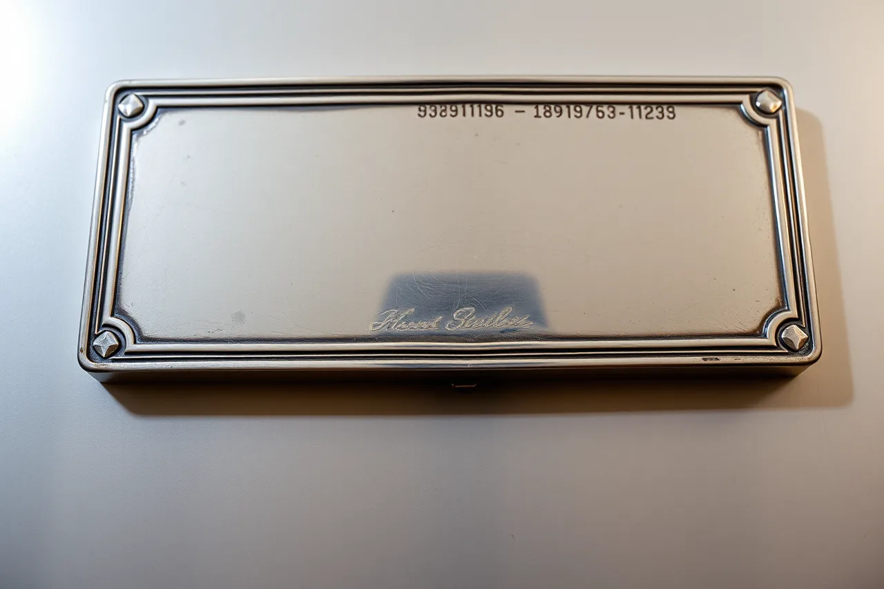 Silver panel case with stamped border under raking light (Repairing a misaligned stamped border on a silver panel case)