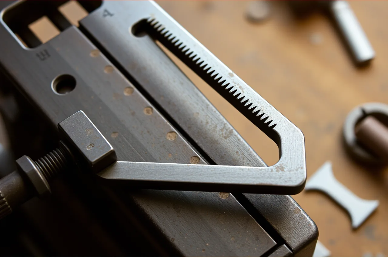 Jeweler's saw frame with tensioned blade, spare blade, and broken-blade container (Jeweler's saw checklist: frame, blade, bench pin, layout and cut quality)