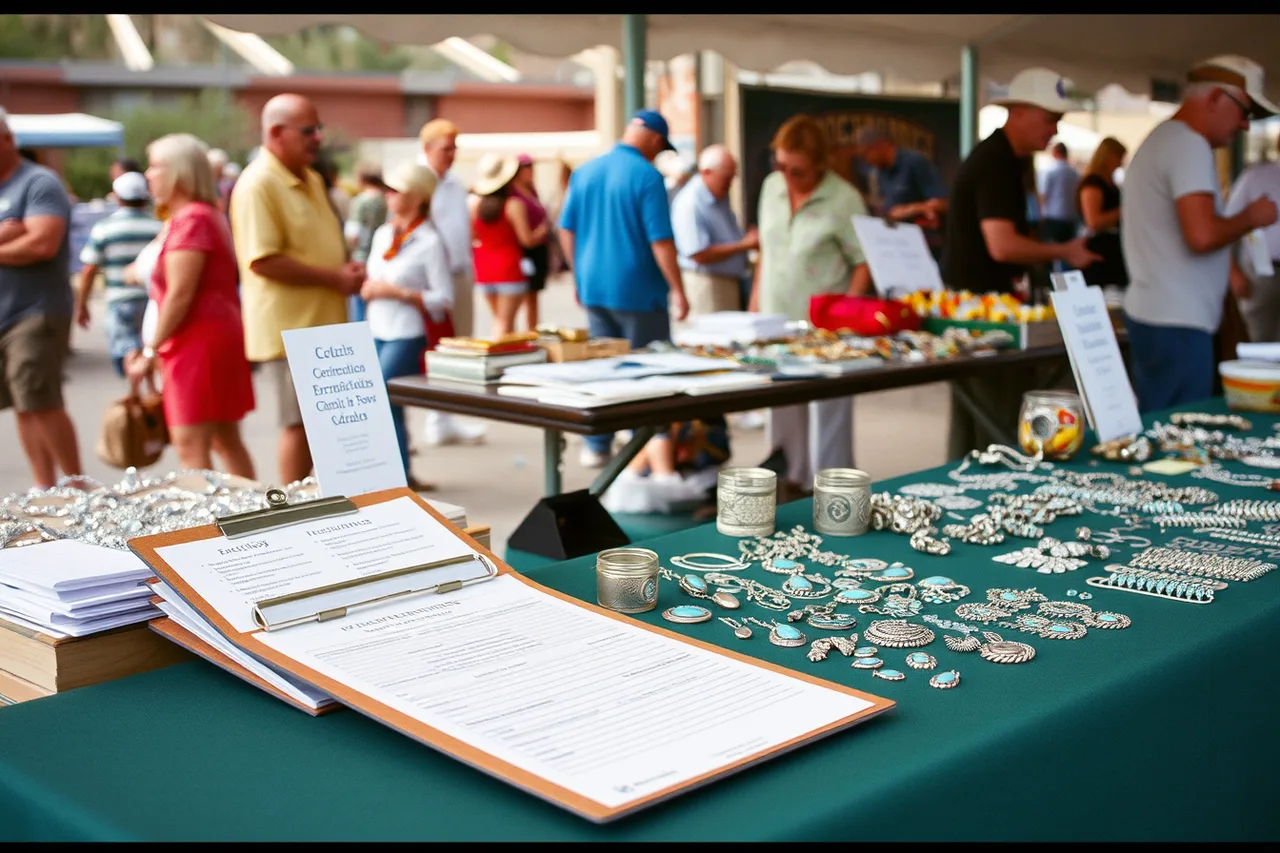 Tucson gem show booth selling silver and turquoise jewelry (How Santa Fe and Tucson markets apply the Indian Arts and Crafts Act to silver)