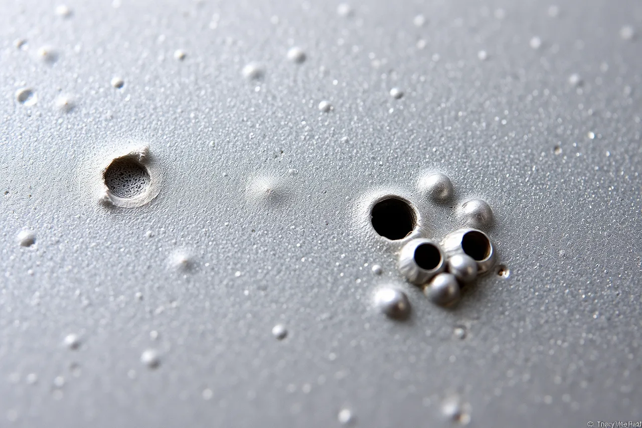 Cast silver surface with pinholes and porosity (Firestain, porosity, contamination, mixed alloys, and misleading marks)