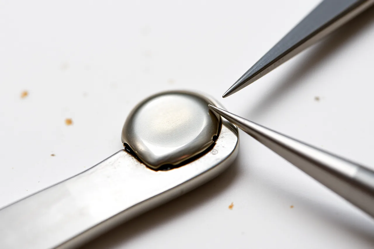 Flooded silver solder pool covering a jewellery seam (Silver soldering problems: solder that will not flow, flooded joints and firestain)