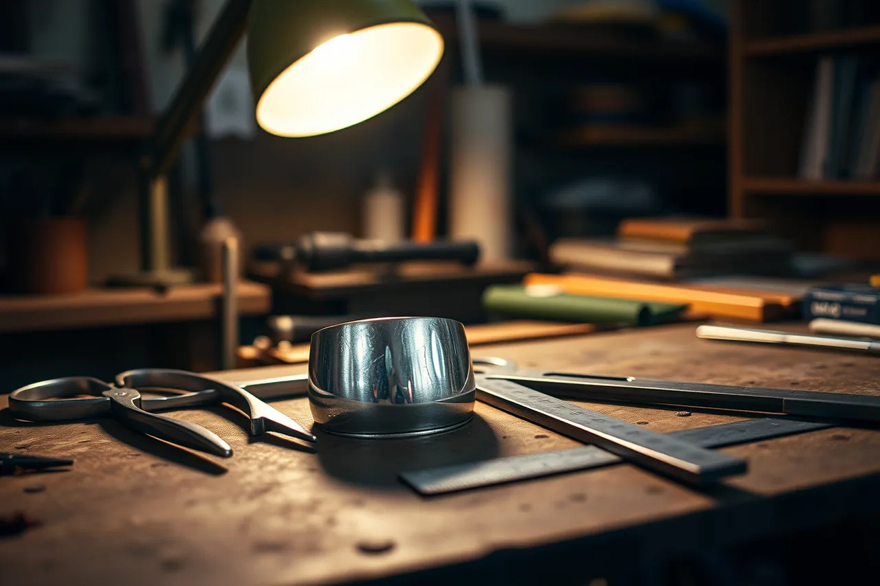 Measured cuff drawing with datums, centerlines and cut allowance marked (Silversmithing foundations guide: design, metal, tools, sequence, and records)